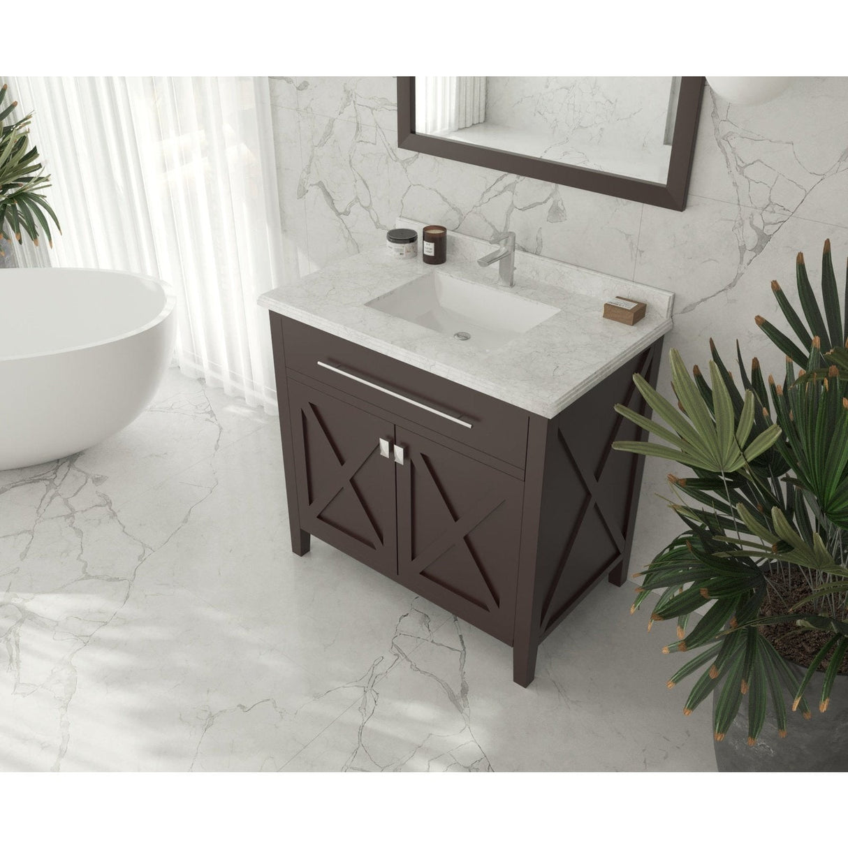 Laviva Wimbledon 36" Brown Bathroom Vanity with White Carrara Marble Countertop 313YG319-36B-WC