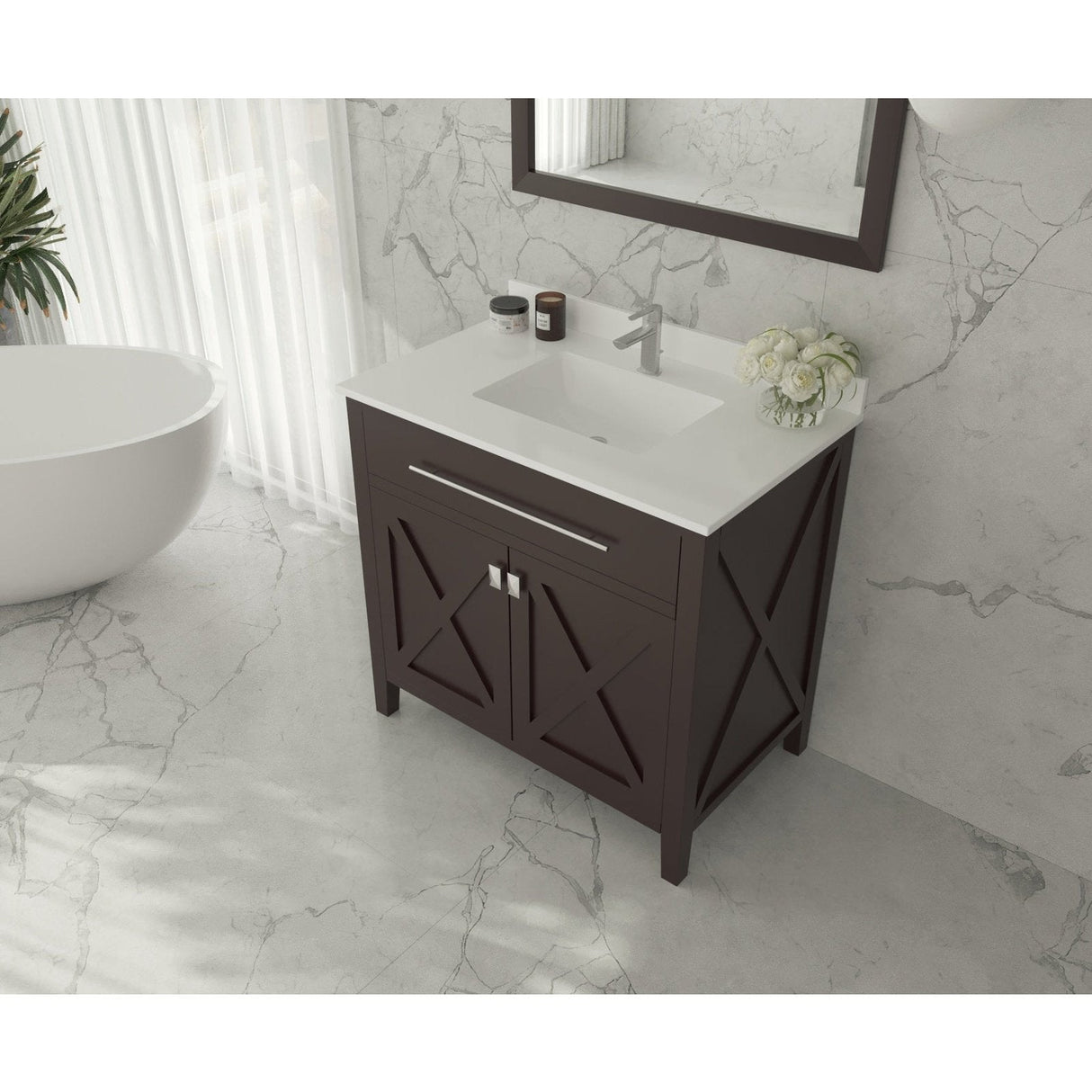 Laviva Wimbledon 36" Brown Bathroom Vanity with White Quartz Countertop 313YG319-36B-WQ