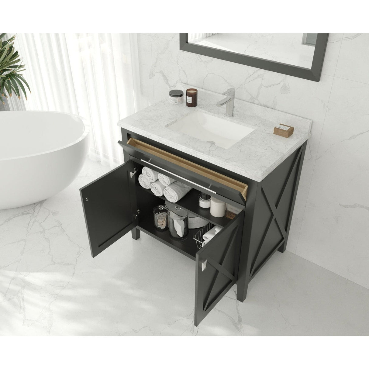 Laviva Wimbledon 36" Espresso Bathroom Vanity with Matte Black VIVA Stone Solid Surface Countertop 313YG319-36E-MB