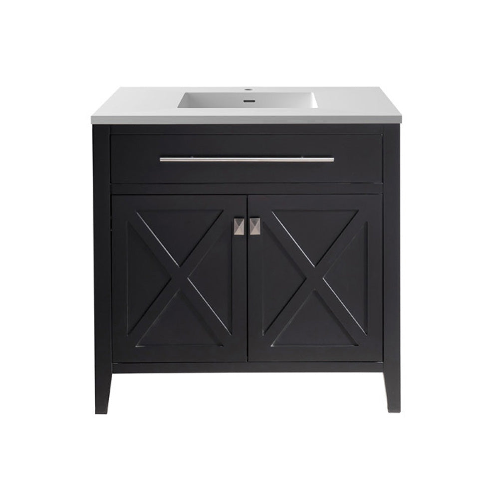 Laviva Wimbledon 36" Espresso Bathroom Vanity with Matte White VIVA Stone Solid Surface Countertop 313YG319-36E-MW