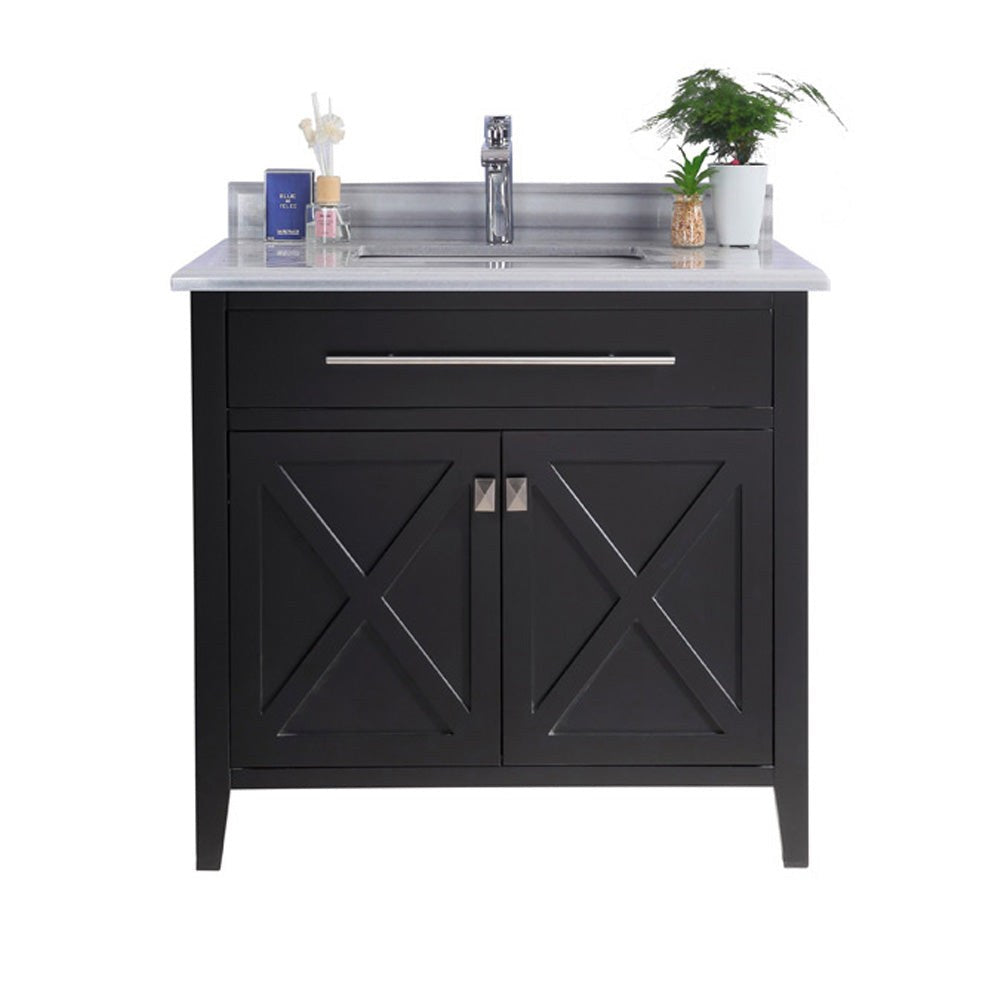 Laviva Wimbledon 36" Espresso Bathroom Vanity with White Stripes Marble Countertop 313YG319-36E-WS