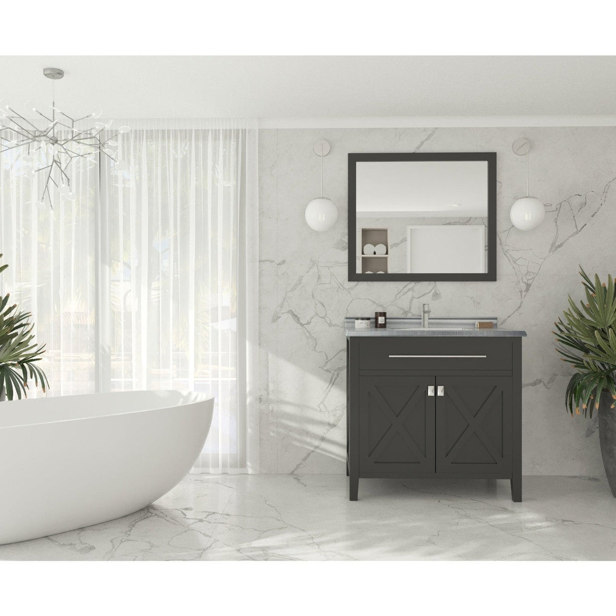 Laviva Wimbledon 36" Espresso Bathroom Vanity with White Stripes Marble Countertop 313YG319-36E-WS