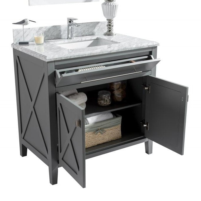 Laviva Wimbledon 36" Grey Bathroom Vanity with Matte Black VIVA Stone Solid Surface Countertop 313YG319-36G-MB