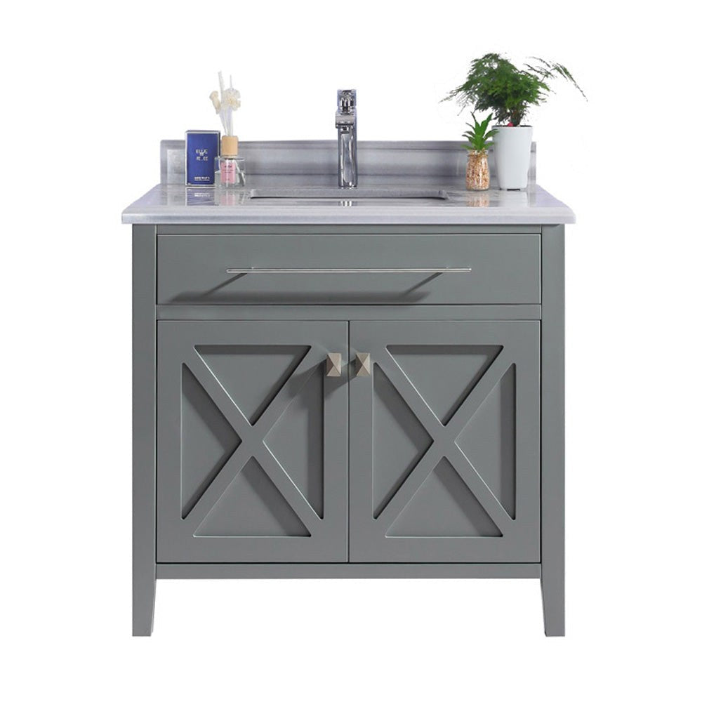 Laviva Wimbledon 36" Grey Bathroom Vanity with White Stripes Marble Countertop 313YG319-36G-WS