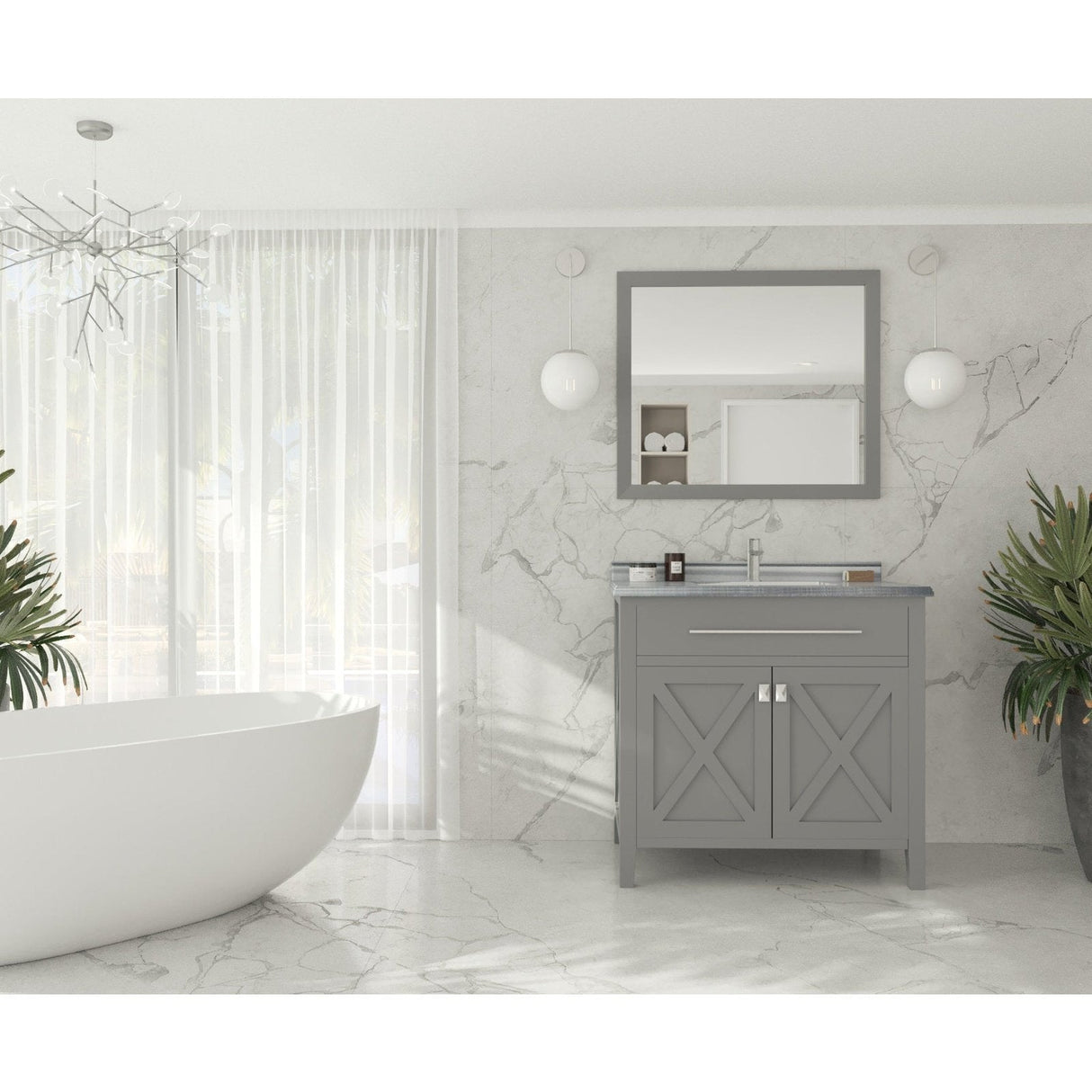 Laviva Wimbledon 36" Grey Bathroom Vanity with White Stripes Marble Countertop 313YG319-36G-WS