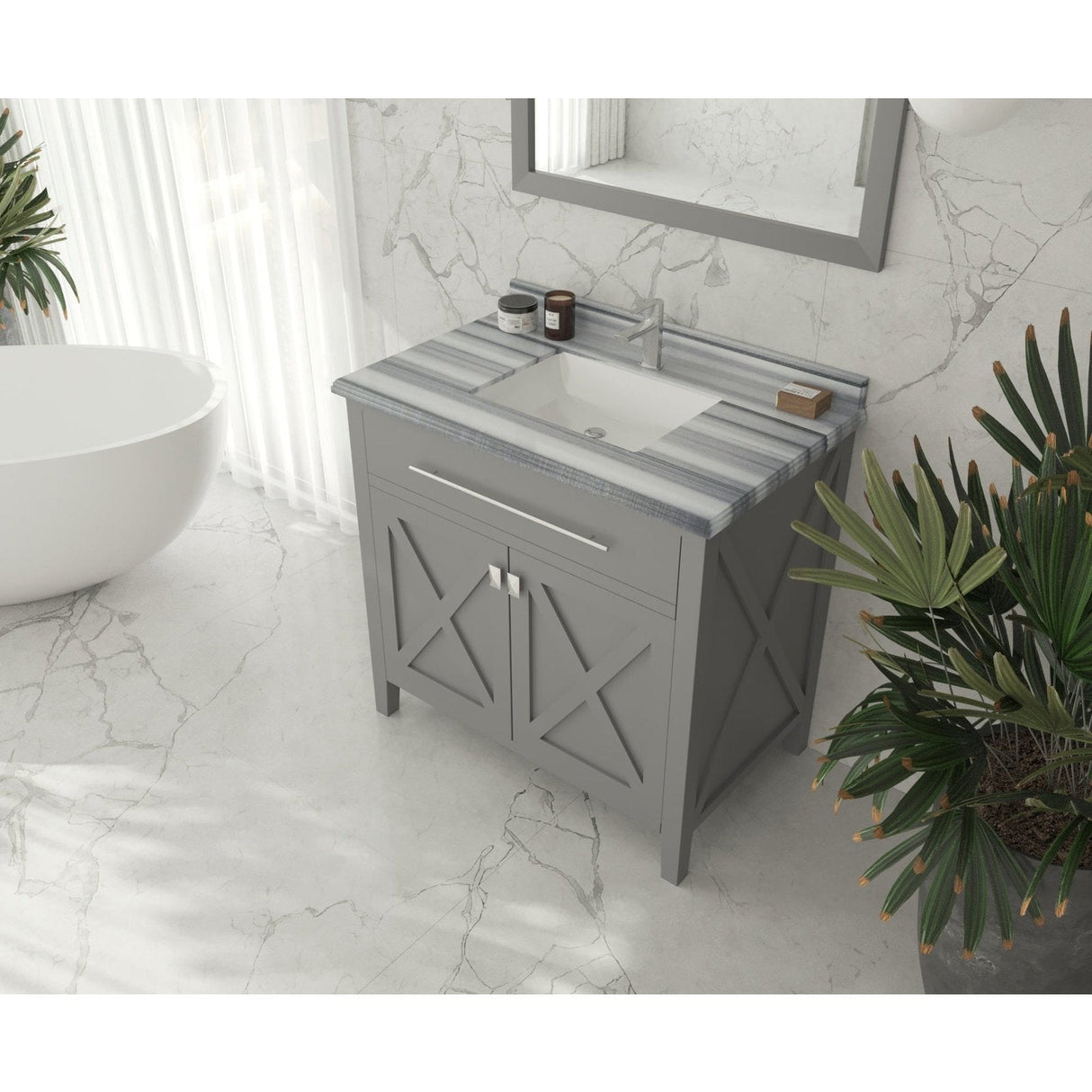 Laviva Wimbledon 36" Grey Bathroom Vanity with White Stripes Marble Countertop 313YG319-36G-WS