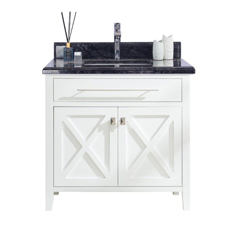 Laviva Wimbledon 36" White Bathroom Vanity with Black Wood Marble Countertop 313YG319-36W-BW