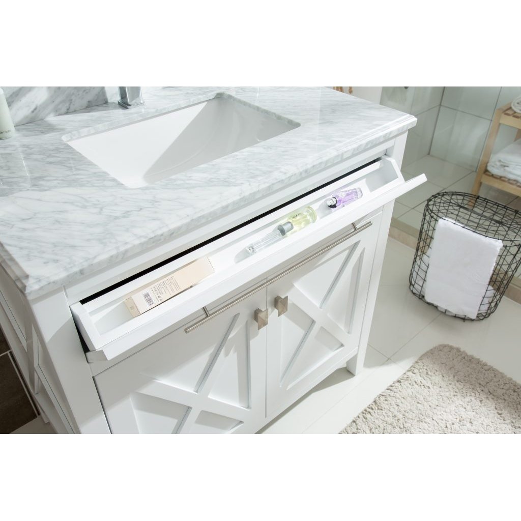 Laviva Wimbledon 36" White Bathroom Vanity with Black Wood Marble Countertop 313YG319-36W-BW