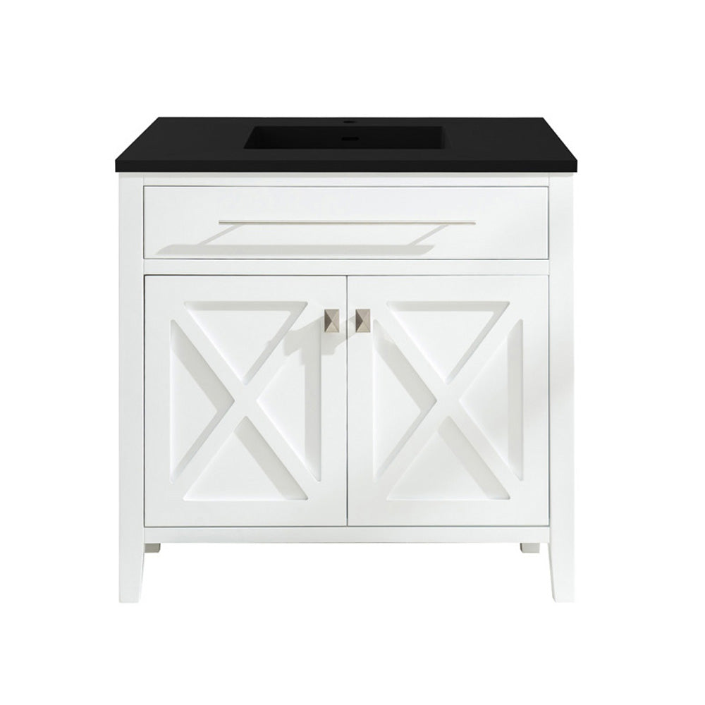 Laviva Wimbledon 36" White Bathroom Vanity with Matte Black VIVA Stone Solid Surface Countertop 313YG319-36W-MB