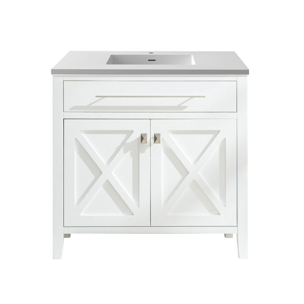 Laviva Wimbledon 36" White Bathroom Vanity with Matte White VIVA Stone Solid Surface Countertop 313YG319-36W-MW