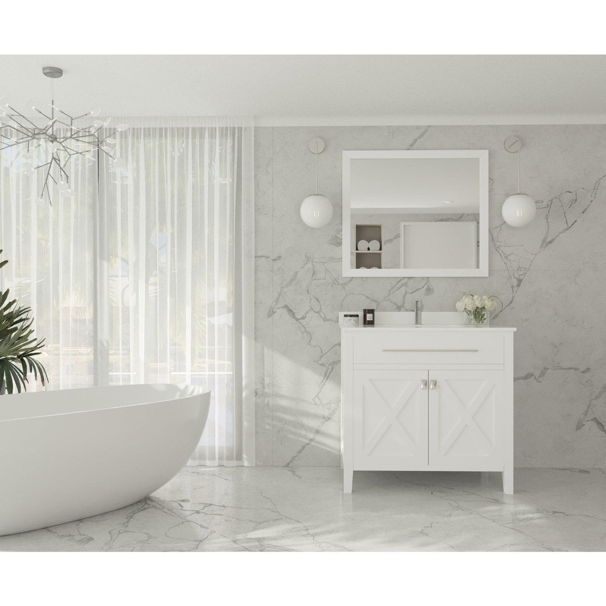 Laviva Wimbledon 36" White Bathroom Vanity with White Quartz Countertop 313YG319-36W-WQ