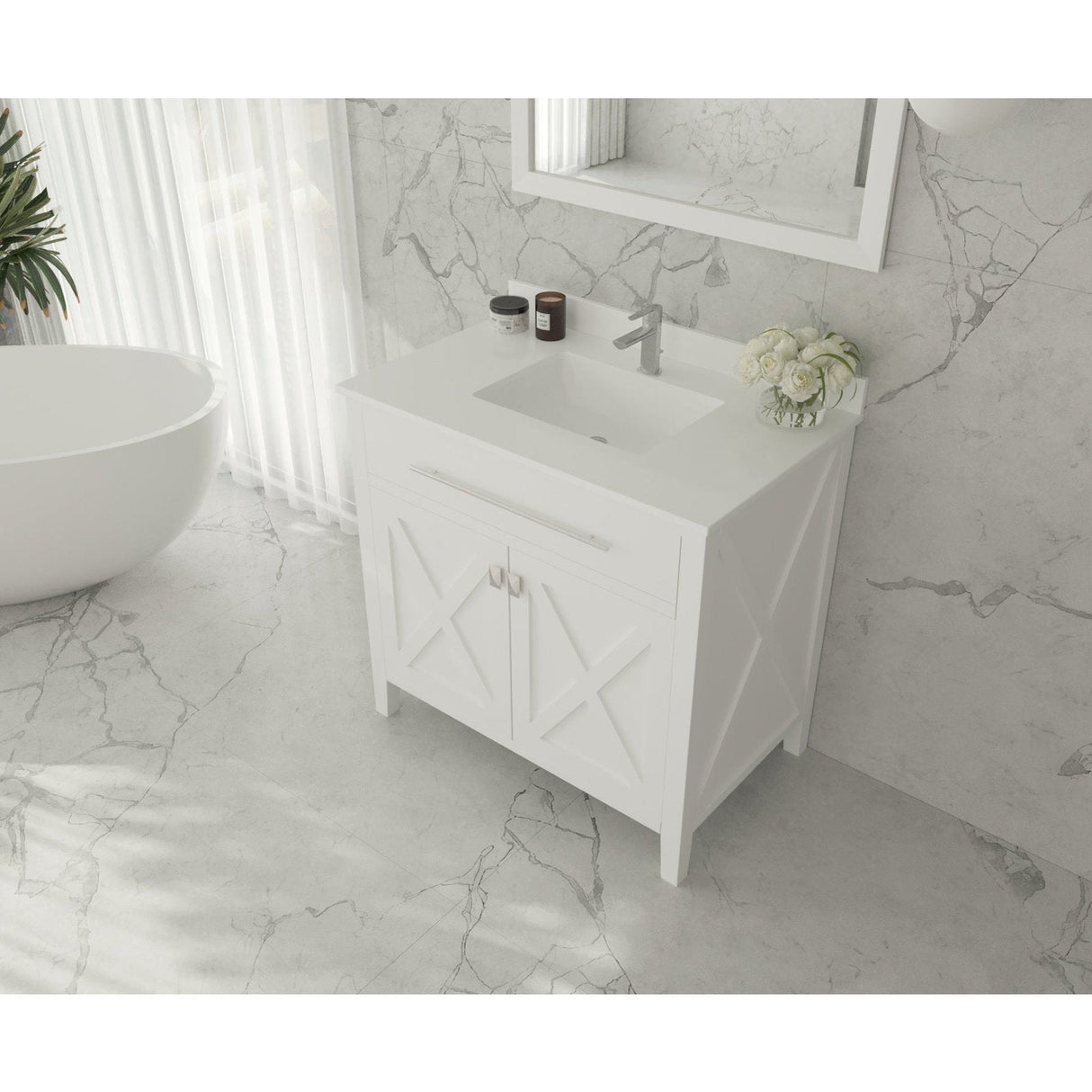 Laviva Wimbledon 36" White Bathroom Vanity with White Quartz Countertop 313YG319-36W-WQ