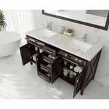 Laviva Wimbledon 60" Brown Double Sink Bathroom Vanity with Matte White VIVA Stone Solid Surface Countertop 313YG319-60B-MW