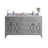 Laviva Wimbledon 60" Grey Double Sink Bathroom Vanity with White Stripes Marble Countertop 313YG319-60G-WS