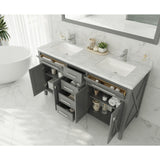 Laviva Wimbledon 60" Grey Double Sink Bathroom Vanity with White Stripes Marble Countertop 313YG319-60G-WS