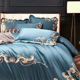 Miriam Blue Embroidered Cotton Duvet Cover Set