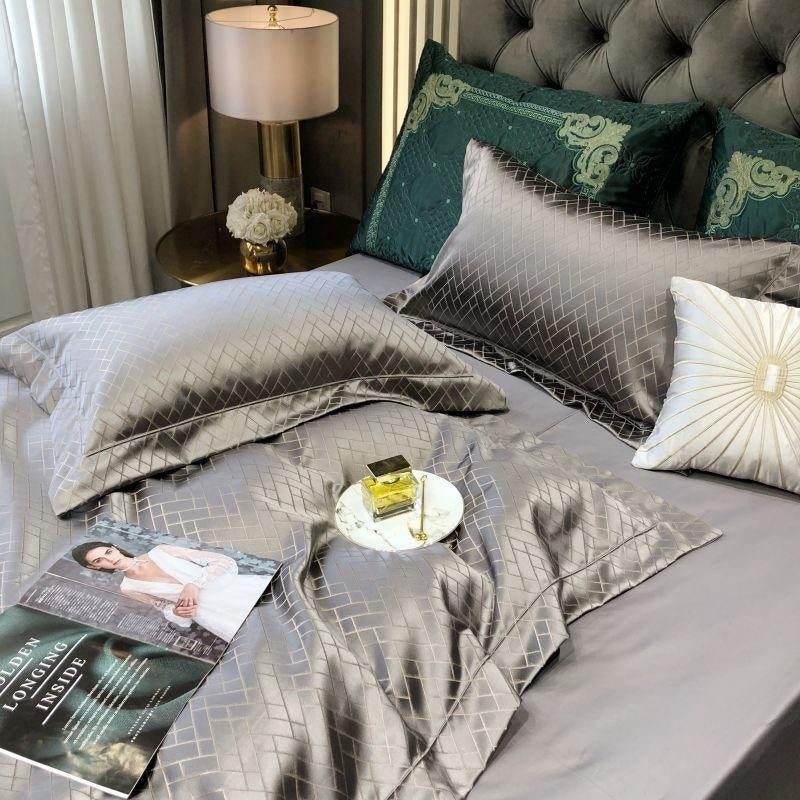 Talia Grey Cotton Satin Duvet Cover Set