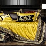 Lisa Gold Embroidered Jacquard Satin Duvet Cover Set