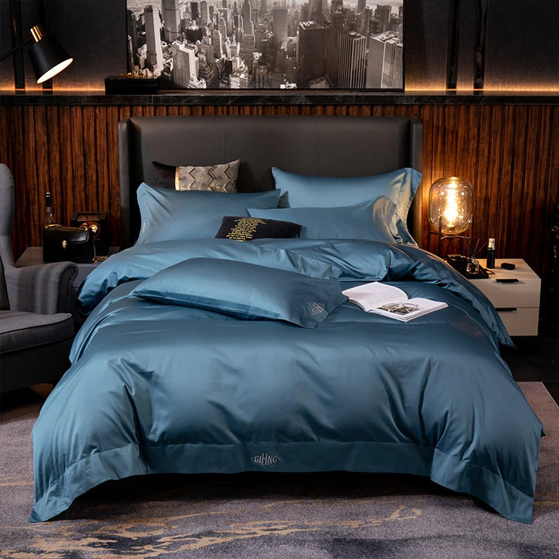 Lakibia Teal Blue Silky Soft Egyptian Cotton Bedding Set