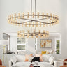 Anchom Crystal  Cup Two-Tier Round Chandelier 60" for Living Room