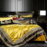 Lisa Gold Embroidered Jacquard Satin Duvet Cover Set