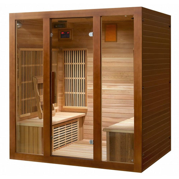 SunRay Roslyn 4 Person Cedar Sauna w/ Carbon Heaters/ Side Bench Seating