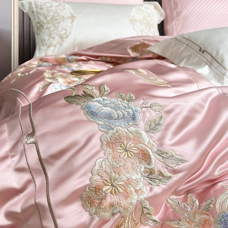 Esana Pink Embroidery Egyptian Cotton Duvet Cover Set