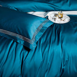 Leila Blue Embroidered Edge Egyptian Cotton Duvet Cover Set