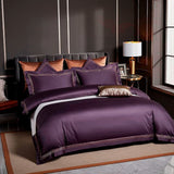 Leila Purple Embroidered Edge Egyptian Cotton Duvet Cover Set