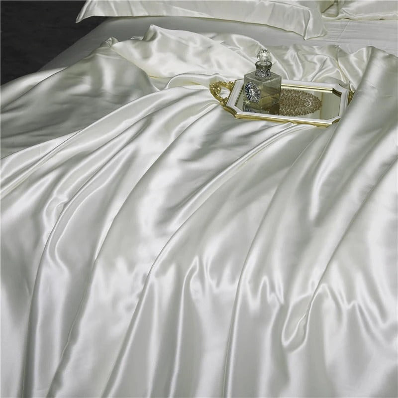 Eloise White Luxury Pure Mulberry Silk Bedding Set