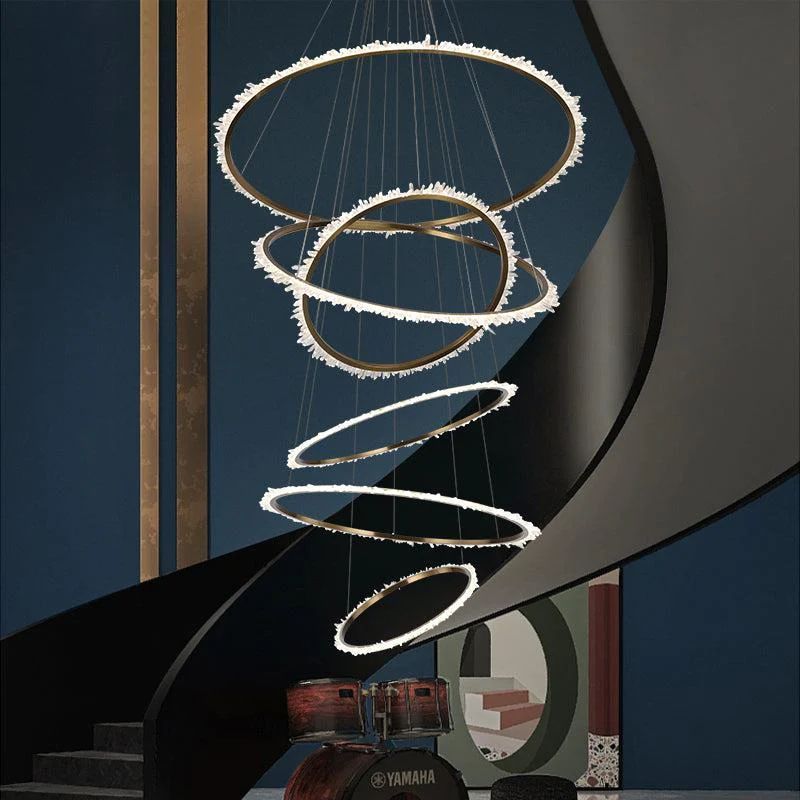 Rosa Rock Crystal Multi-rings Chandelier Modern Chandelier Staircase