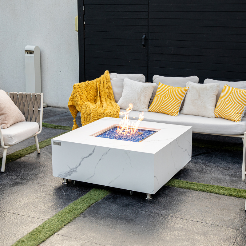 Elementi Plus - Bianco Square Marble Fire Pit Table - OFP103BW