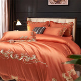 Miriam Orange Embroidered Cotton Duvet Cover Set