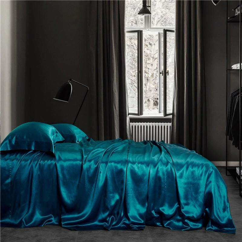 Eloise Aqua Marine Luxury Pure Mulberry Silk Bedding Set