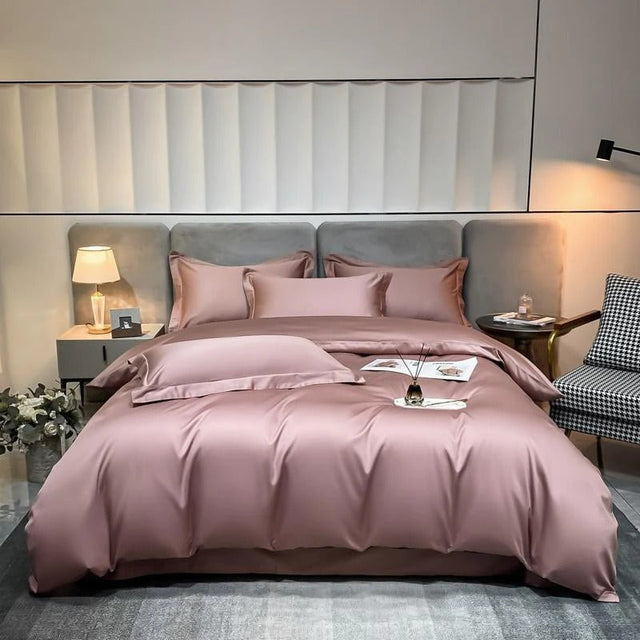 Neo Rosy Brown Cotton Duvet Cover Set Duvet Cover Set - Venetto Design Twin / Flat Sheet / 4 Pieces Venettodesign.com