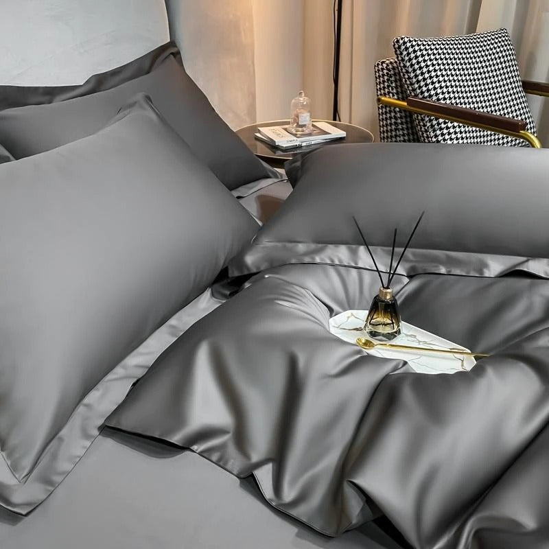 Neo Deep Grey Silky Cotton Duvet Cover Set