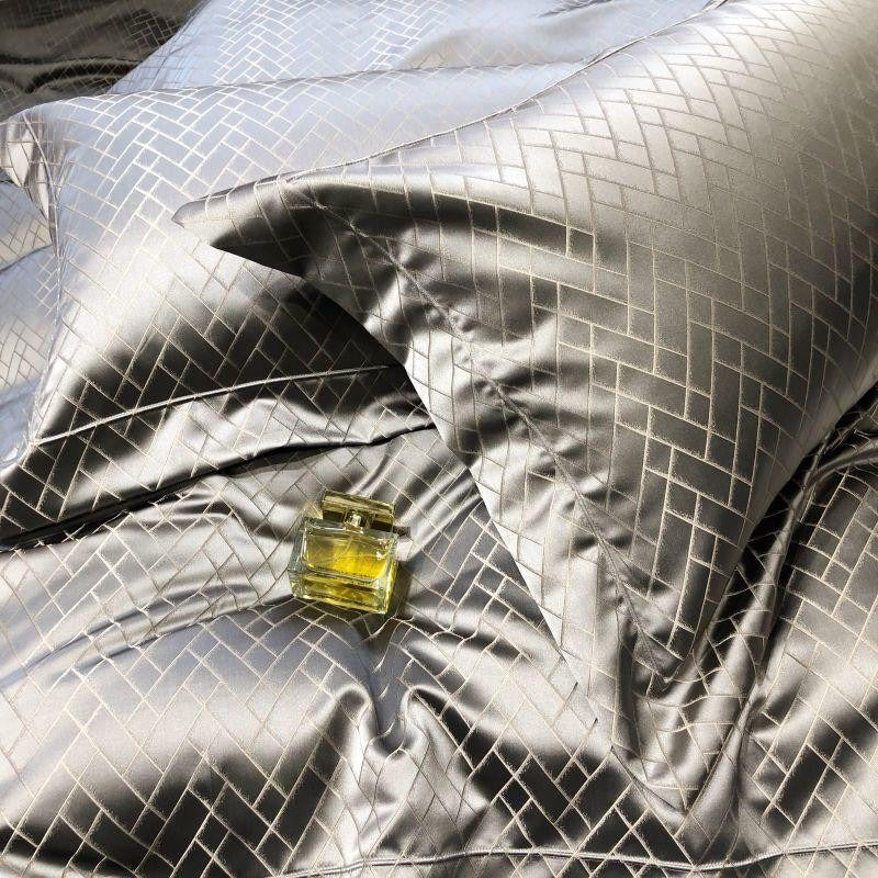 Talia Grey Cotton Satin Duvet Cover Set