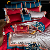 Emma Embroidered Jacquard Satin Duvet Cover Set