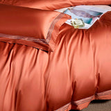 Leila Orange Embroidered Edge Egyptian Cotton Duvet Cover Set