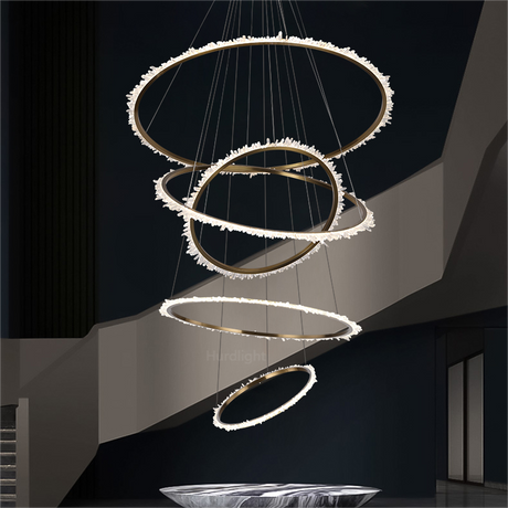 Primary Crystal Cluster Multi Rings Chandelier chandeliers for dining room,chandeliers for stairways,chandeliers for foyer,chandeliers for bedrooms,chandeliers for kitchen,chandeliers for living room Rbrights 5 Rings: 15.7"D + 23.6"D + 31.5"D + 39.4"D + 59"D  