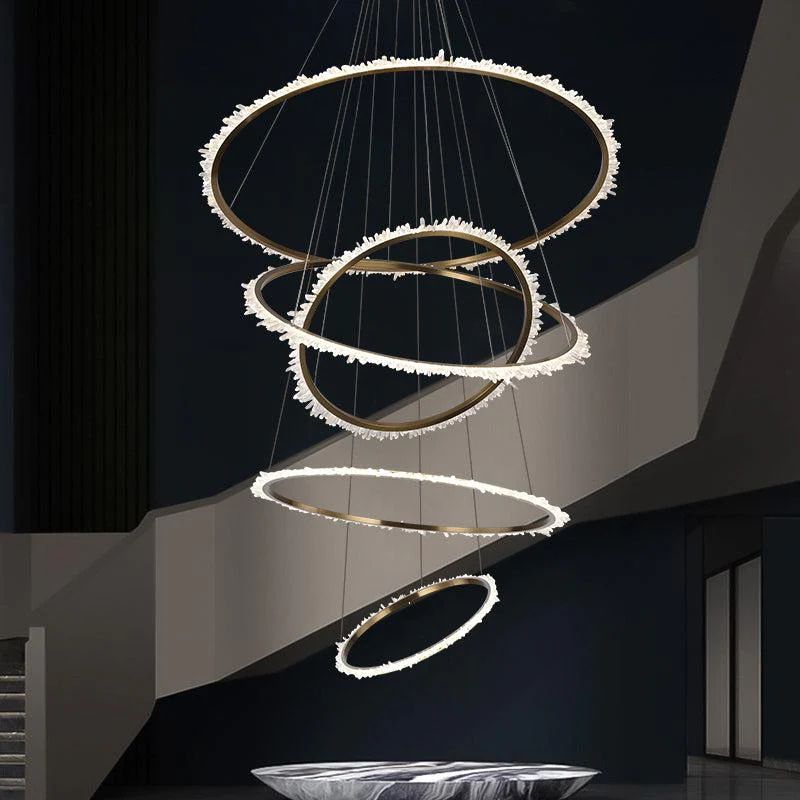 Rosa Rock Crystal Multi-rings Chandelier Modern Chandelier Staircase