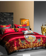 Niki Red Egyptian Cotton Embroidered Duvet Cover Set