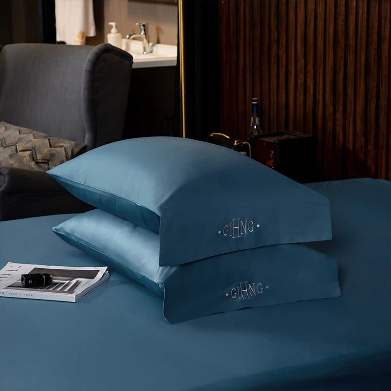 Lakibia Teal Blue Silky Soft Egyptian Cotton Bedding Set