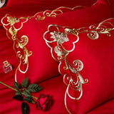 Miriam Red Embroidered Cotton Duvet Cover Set