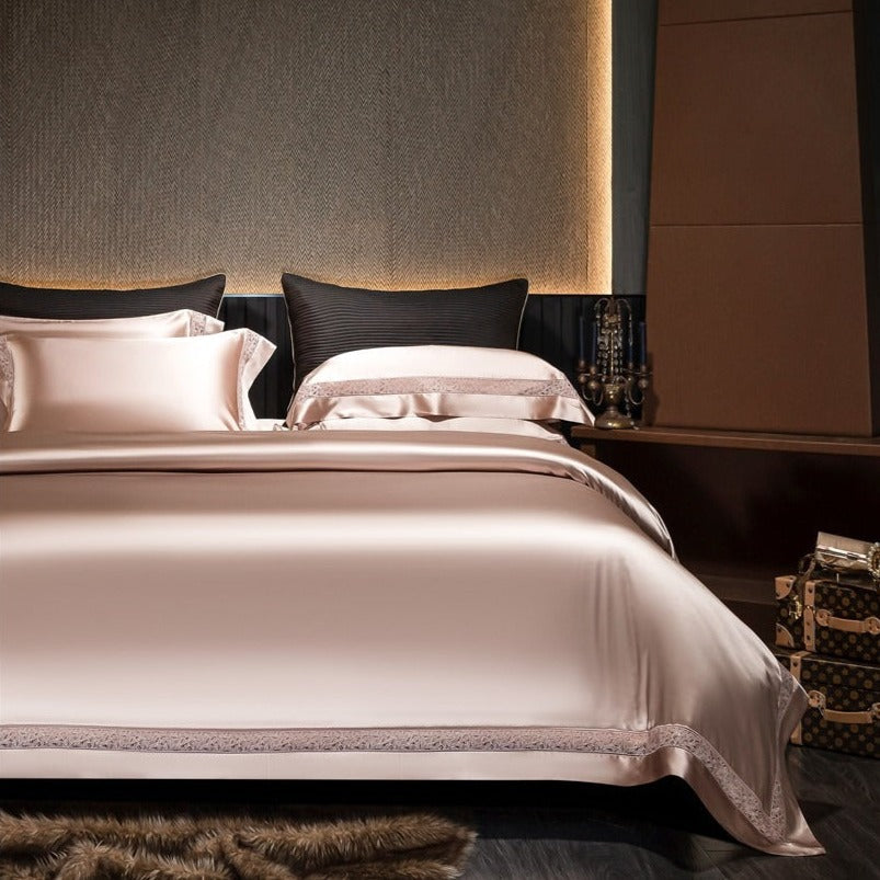 Willa Rose Gold Modern Satin Egyptian Cotton Duvet Cover Set