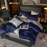 Shemir Royal Blue Silver Reversible Egyptian Cotton Duvet Cover Set