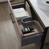 Murcia Vanity in Mexican Oak with White Composite Grain Stone Countertop and Ceramic Vessel Sink