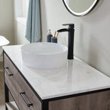 Murcia Vanity in Mexican Oak with White Composite Grain Stone Countertop and Ceramic Vessel Sink