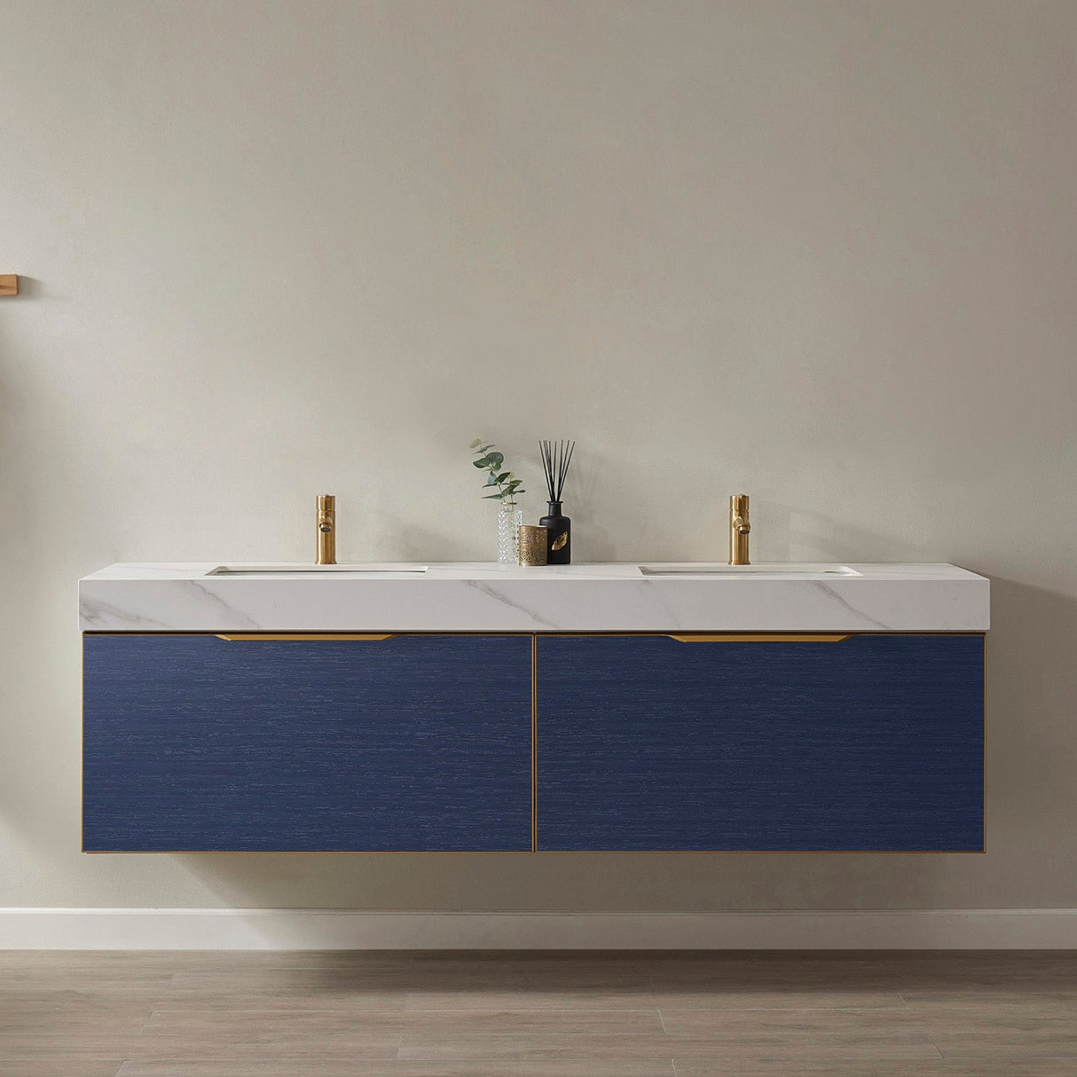 Alicante 72" Double Vanity in Classic Blue with White Sintered Stone Countertop and Undermount Sink