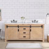 Cortes 72" Double Sink Bath Vanity in Weathered Pine with White Composite Countertop